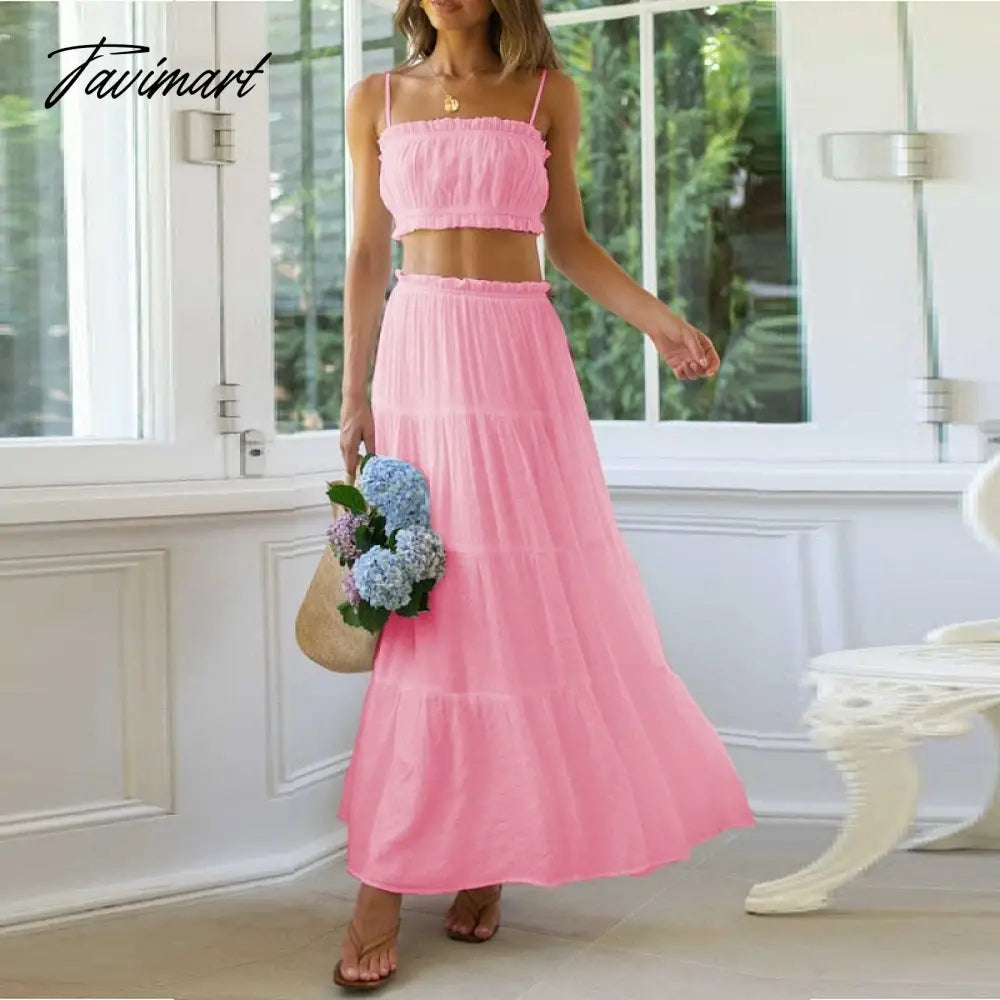Elegant Fashion Skirt 2-Piece Set for Women Summer Skirt Sets Open Waist Sexy Lace Short Strap+A-line Maxi Skirt Suits