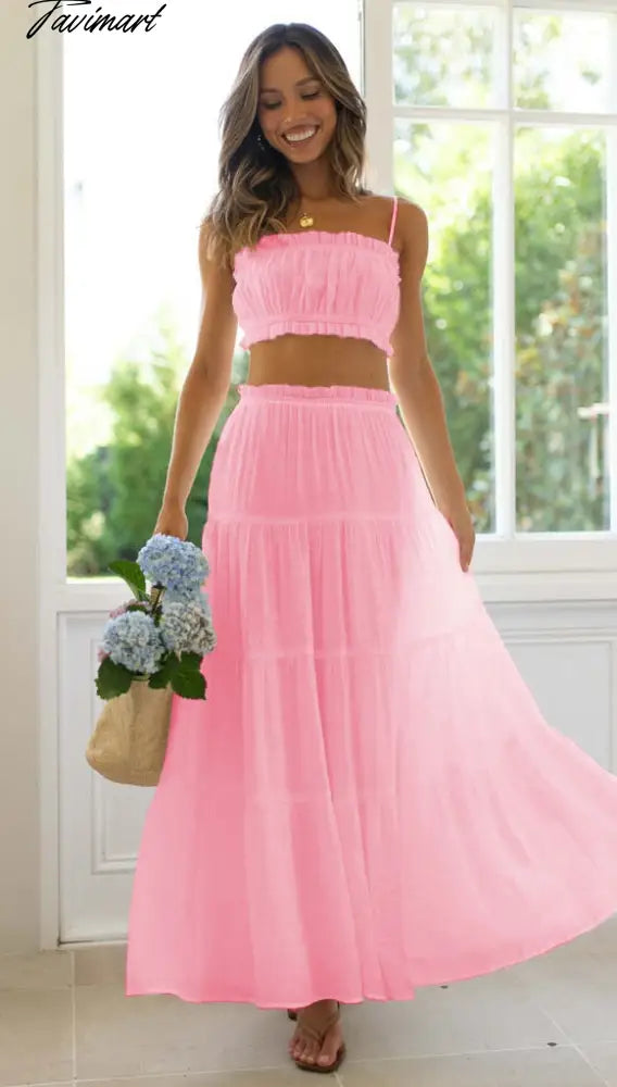 Elegant Fashion Skirt 2-Piece Set for Women Summer Skirt Sets Open Waist Sexy Lace Short Strap+A-line Maxi Skirt Suits