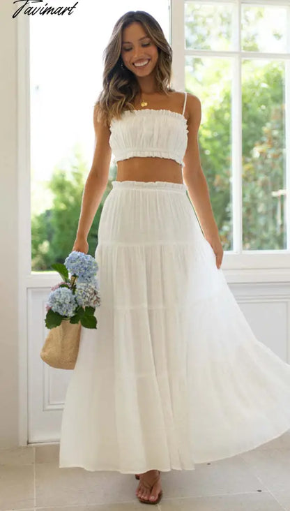 Elegant Fashion Skirt 2-Piece Set for Women Summer Skirt Sets Open Waist Sexy Lace Short Strap+A-line Maxi Skirt Suits