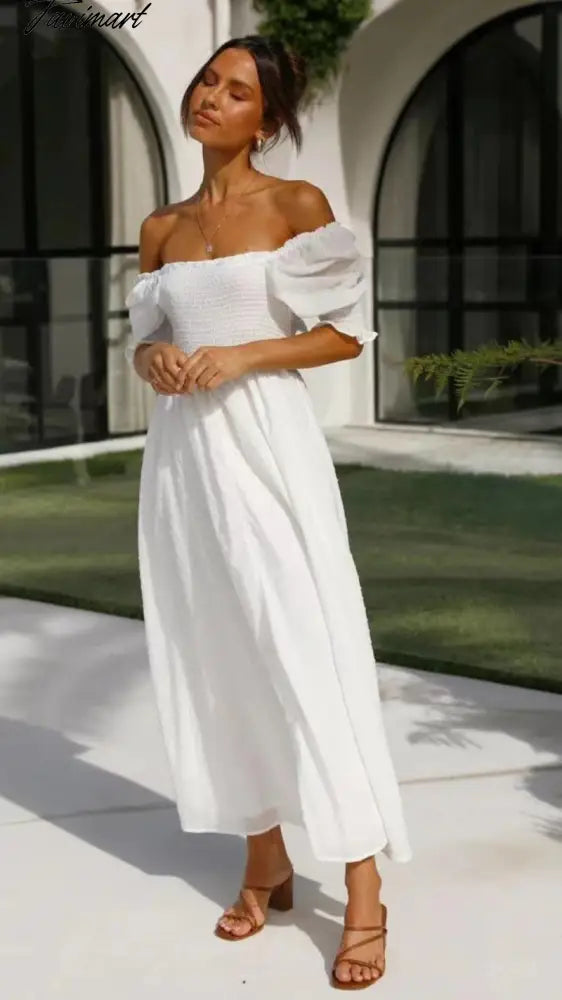 Elegant Fashion Women Summer Dresses Sexy Backless Lace-up Short Sleeve Dress New Slash Neck Solid Slim Maxi Dress