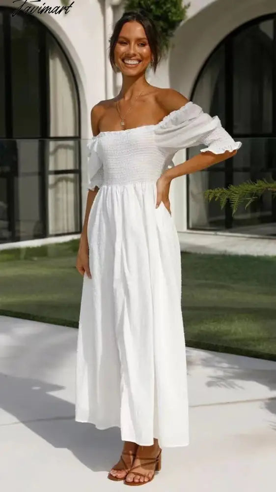 Elegant Fashion Women Summer Dresses Sexy Backless Lace-up Short Sleeve Dress New Slash Neck Solid Slim Maxi Dress