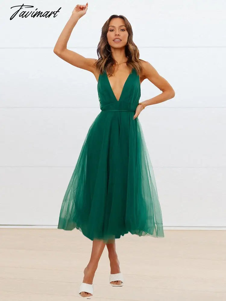 Elegant Gazue Dresses for Women Sexy V Neck Backless Solid Women's Dress A-Line Summer Party Evening Suspender Female Clothing
