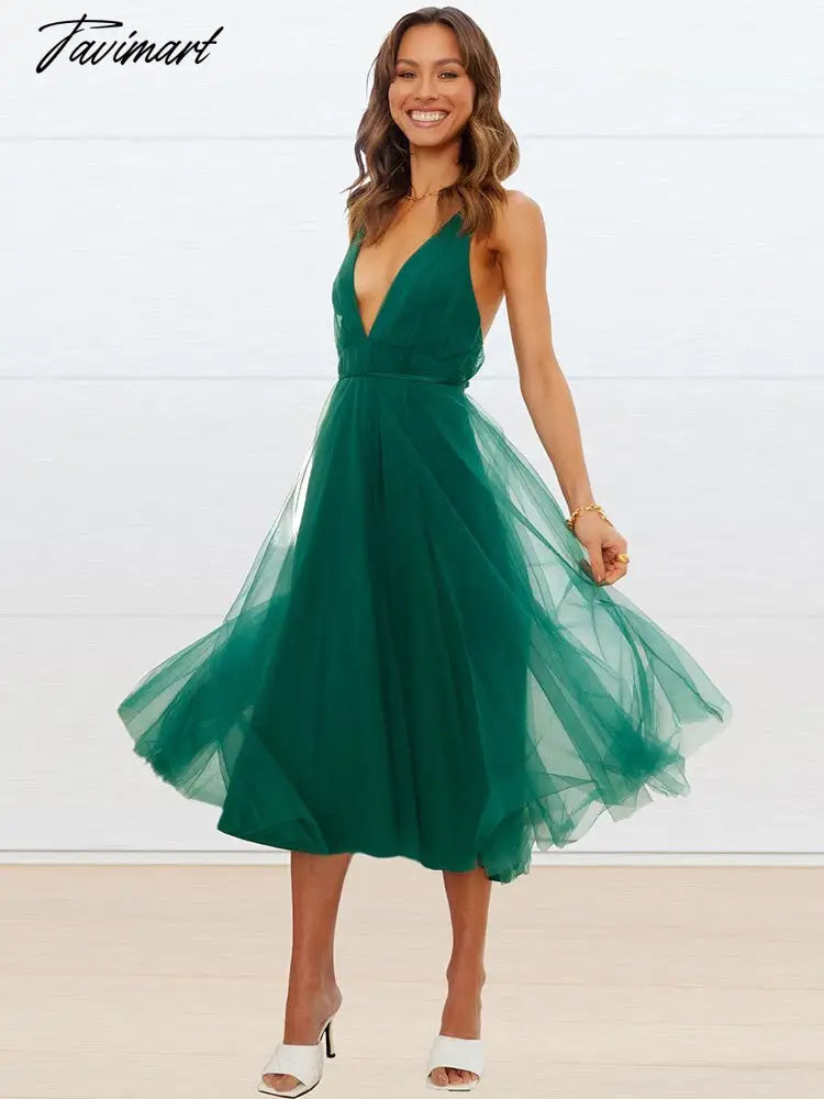 Elegant Gazue Dresses for Women Sexy V Neck Backless Solid Women's Dress A-Line Summer Party Evening Suspender Female Clothing