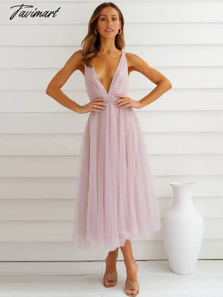 Elegant Gazue Dresses for Women Sexy V Neck Backless Solid Women's Dress A-Line Summer Party Evening Suspender Female Clothing