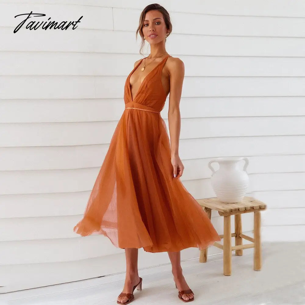 Elegant Gazue Dresses for Women Sexy V Neck Backless Solid Women's Dress A-Line Summer Party Evening Suspender Female Clothing