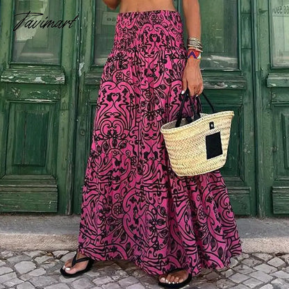 Elegant Graphic Print Skirt For Women Summer Beach High Waist A-line Long Skirts Women Clothing Fashion Loose Folds Skirt