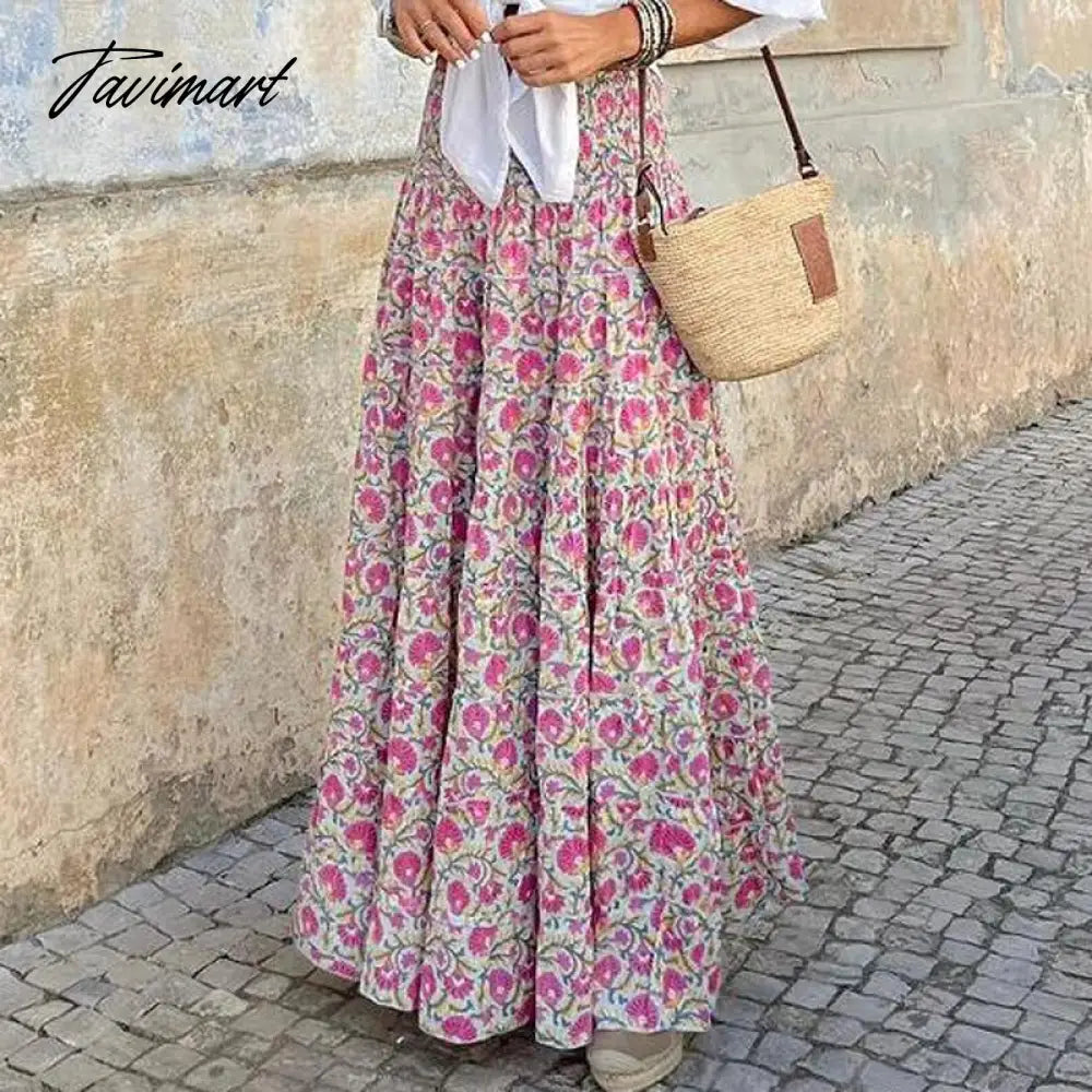 Elegant Graphic Print Skirt For Women Summer Beach High Waist A-line Long Skirts Women Clothing Fashion Loose Folds Skirt