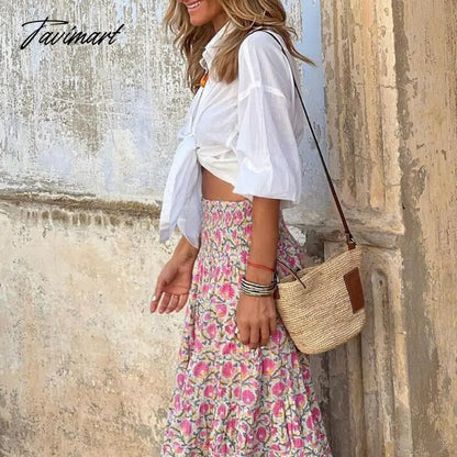 Elegant Graphic Print Skirt For Women Summer Beach High Waist A-line Long Skirts Women Clothing Fashion Loose Folds Skirt