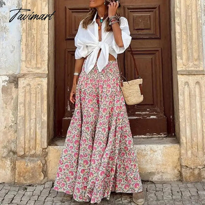 Elegant Graphic Print Skirt For Women Summer Beach High Waist A-line Long Skirts Women Clothing Fashion Loose Folds Skirt