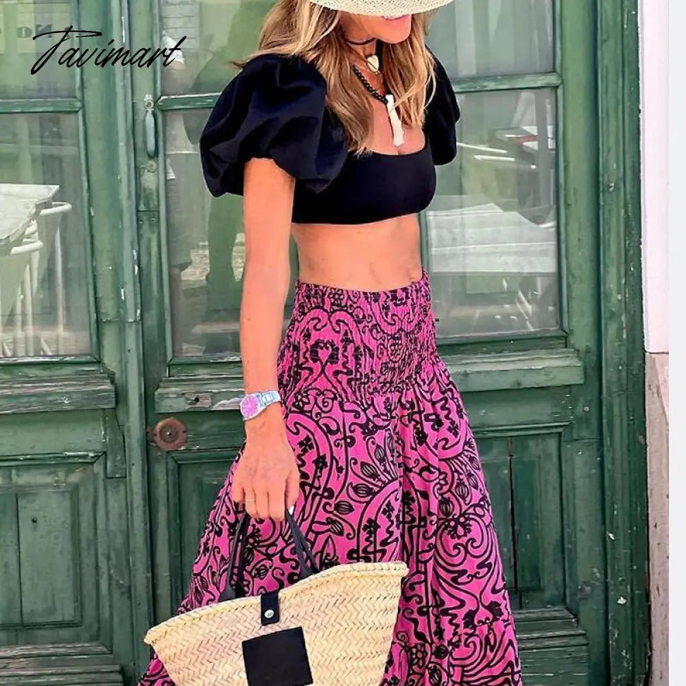 Elegant Graphic Print Skirt For Women Summer Beach High Waist A-line Long Skirts Women Clothing Fashion Loose Folds Skirt