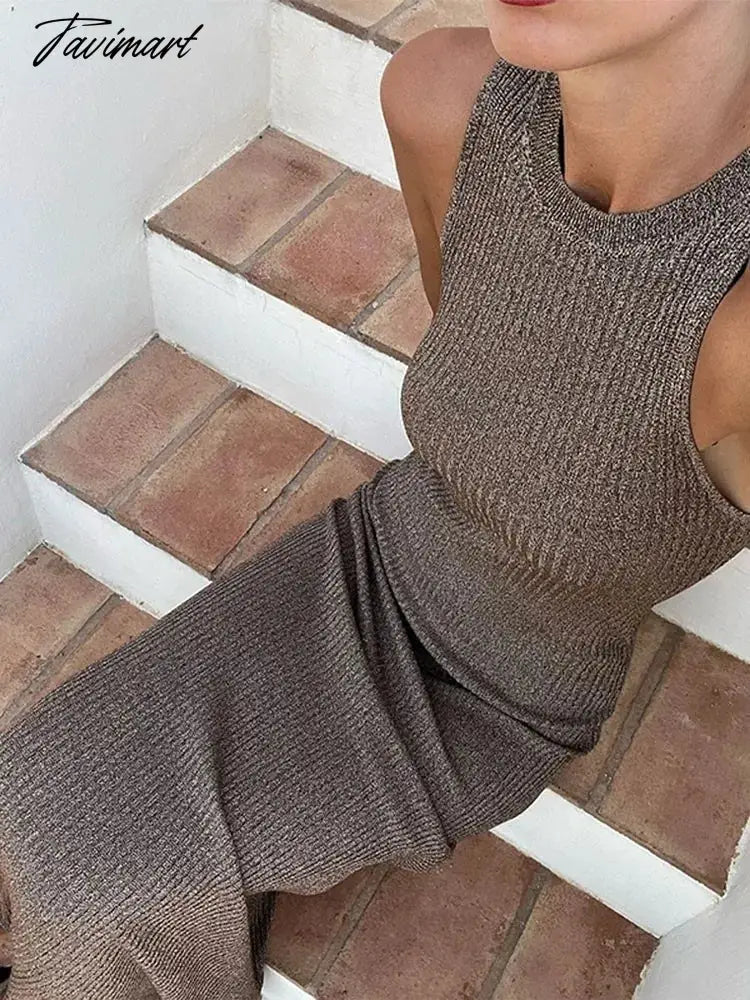 Elegant Halter Backless Knitted Slim Dress Women Autumn Sexy O-neck Sleeveless Bodycon Dresses Fashion Female Holiday Clubwears
