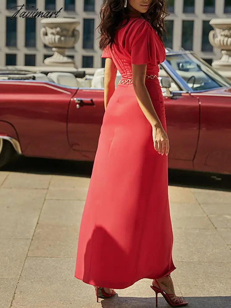Elegant Ladies Round Neck Party Dress Sexy Women Solid Bodycon Draped Dresses Spring Autumn High Side Slit Maxi Dress Vestidos