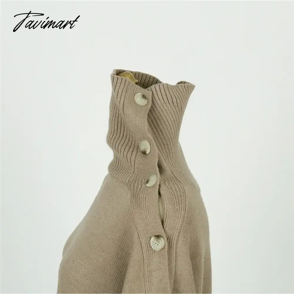 Elegant Ladies Sweater Sexy Hollow High Neck Loose Knit Pullover Women Casual Solid Color Top Coat Autumn and Winter New Khaki