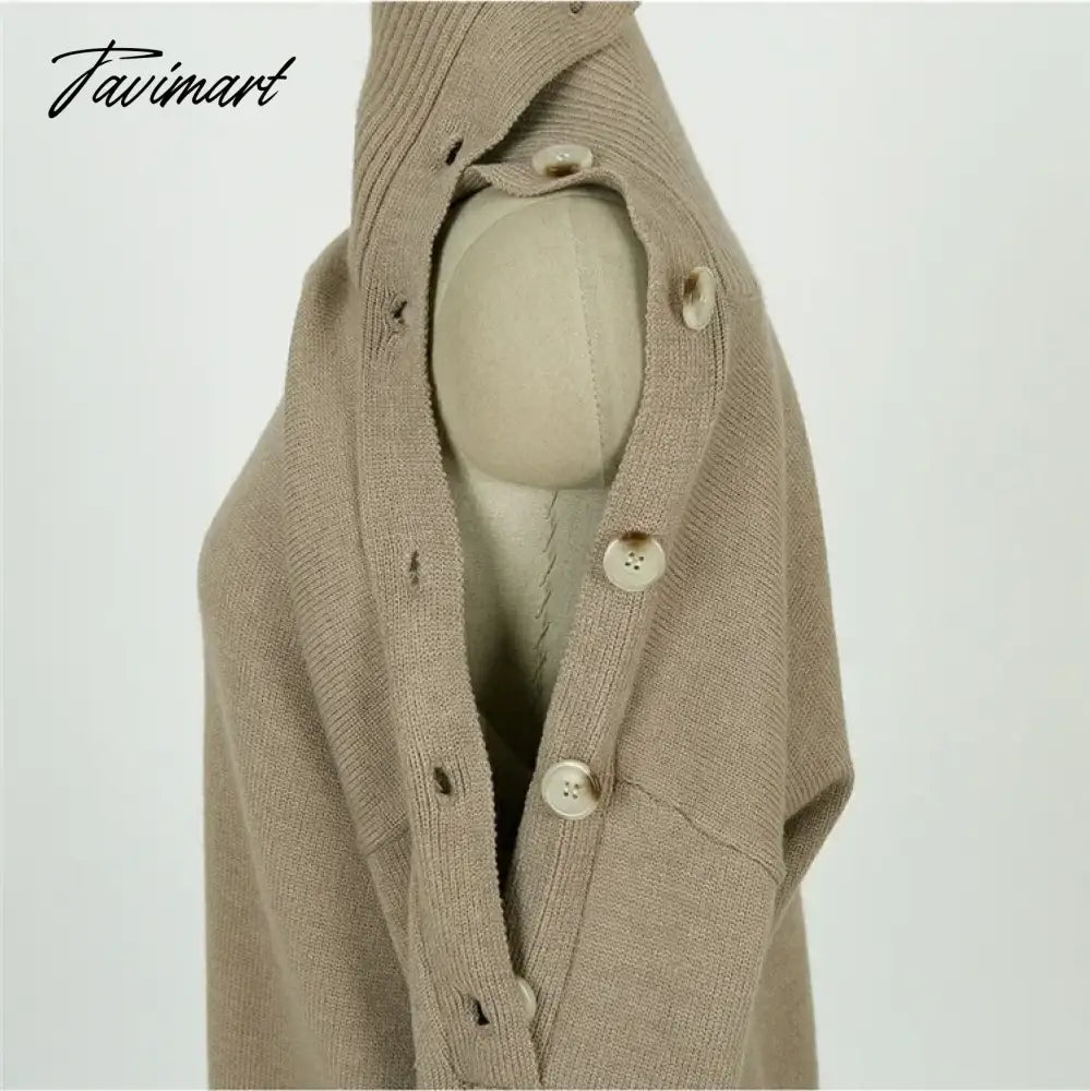 Elegant Ladies Sweater Sexy Hollow High Neck Loose Knit Pullover Women Casual Solid Color Top Coat Autumn and Winter New Khaki