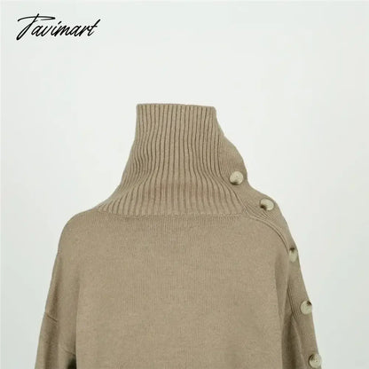 Elegant Ladies Sweater Sexy Hollow High Neck Loose Knit Pullover Women Casual Solid Color Top Coat Autumn and Winter New Khaki