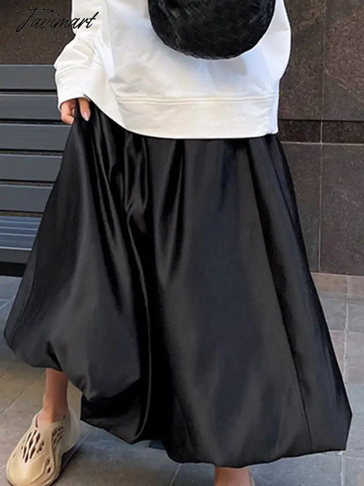 Elegant Loose Pink Skirts Women Fashion High Waist Ball Gown Skirts Spring Pleated Long Skirts Female Casual Vintage Party Dress
