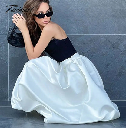 Elegant Loose Pink Skirts Women Fashion High Waist Ball Gown Skirts Spring Pleated Long Skirts Female Casual Vintage Party Dress