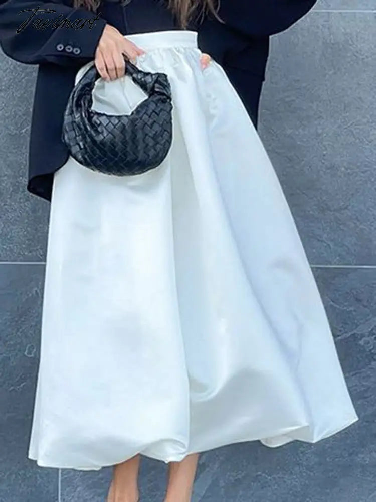 Elegant Loose Pink Skirts Women Fashion High Waist Ball Gown Skirts Spring Pleated Long Skirts Female Casual Vintage Party Dress