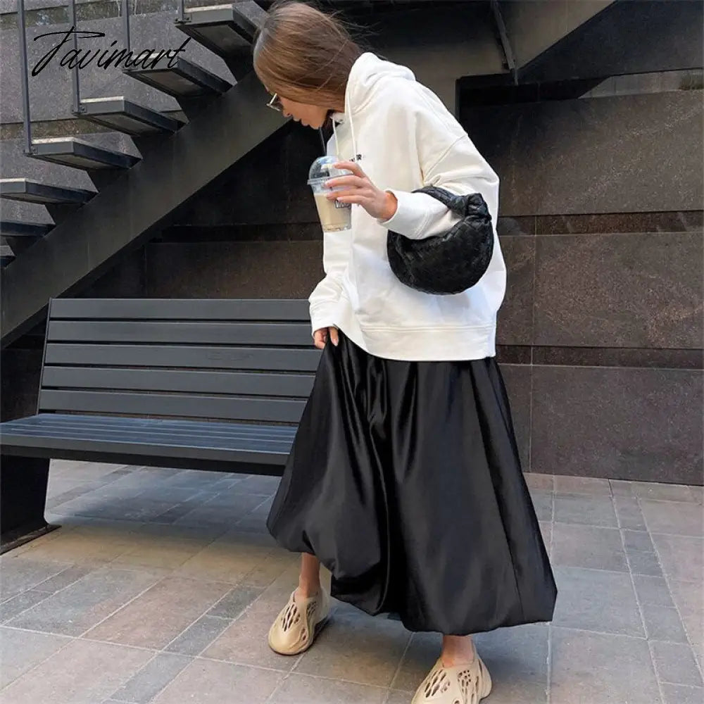 Elegant Loose Pink Skirts Women Fashion High Waist Ball Gown Skirts Spring Pleated Long Skirts Female Casual Vintage Party Dress