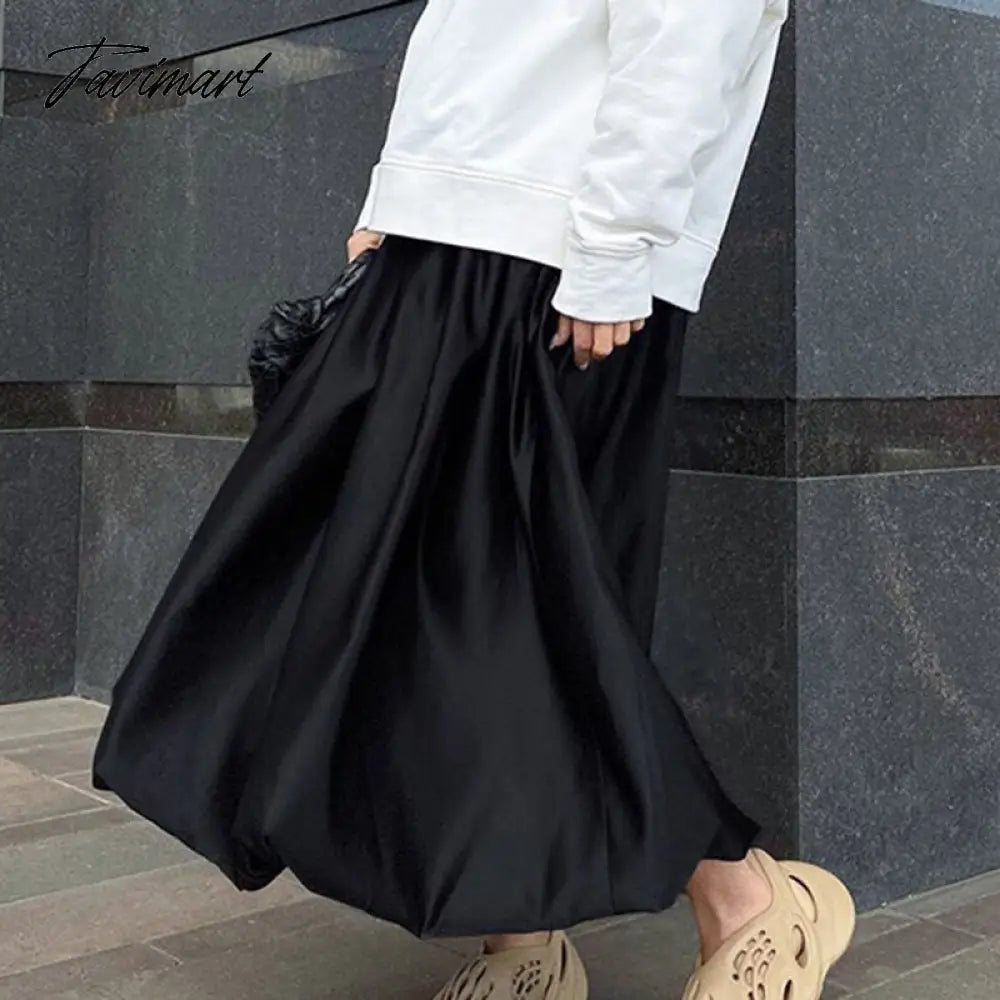 Elegant Loose Pink Skirts Women Fashion High Waist Ball Gown Skirts Spring Pleated Long Skirts Female Casual Vintage Party Dress