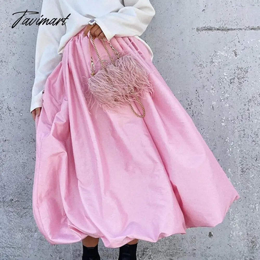 Elegant Loose Pink Skirts Women Fashion High Waist Ball Gown Skirts Spring Pleated Long Skirts Female Casual Vintage Party Dress