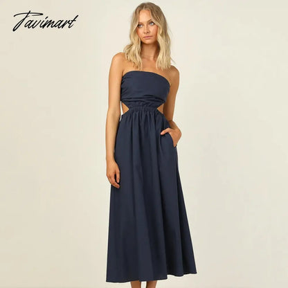 Elegant Off Shoulder Black A-Line Summer Midi Dress For Women Sleeveless Hollow Out Backless Holiday Party Dress