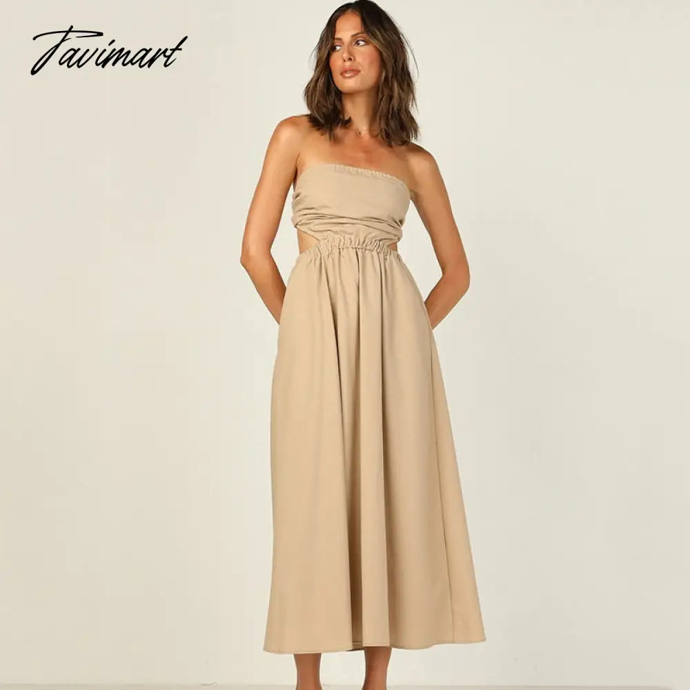 Elegant Off Shoulder Black A-Line Summer Midi Dress For Women Sleeveless Hollow Out Backless Holiday Party Dress