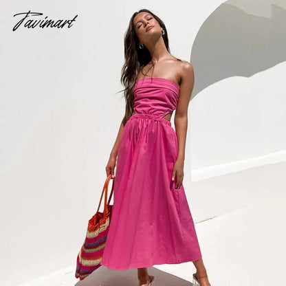 Elegant Off Shoulder Black A-Line Summer Midi Dress For Women Sleeveless Hollow Out Backless Holiday Party Dress