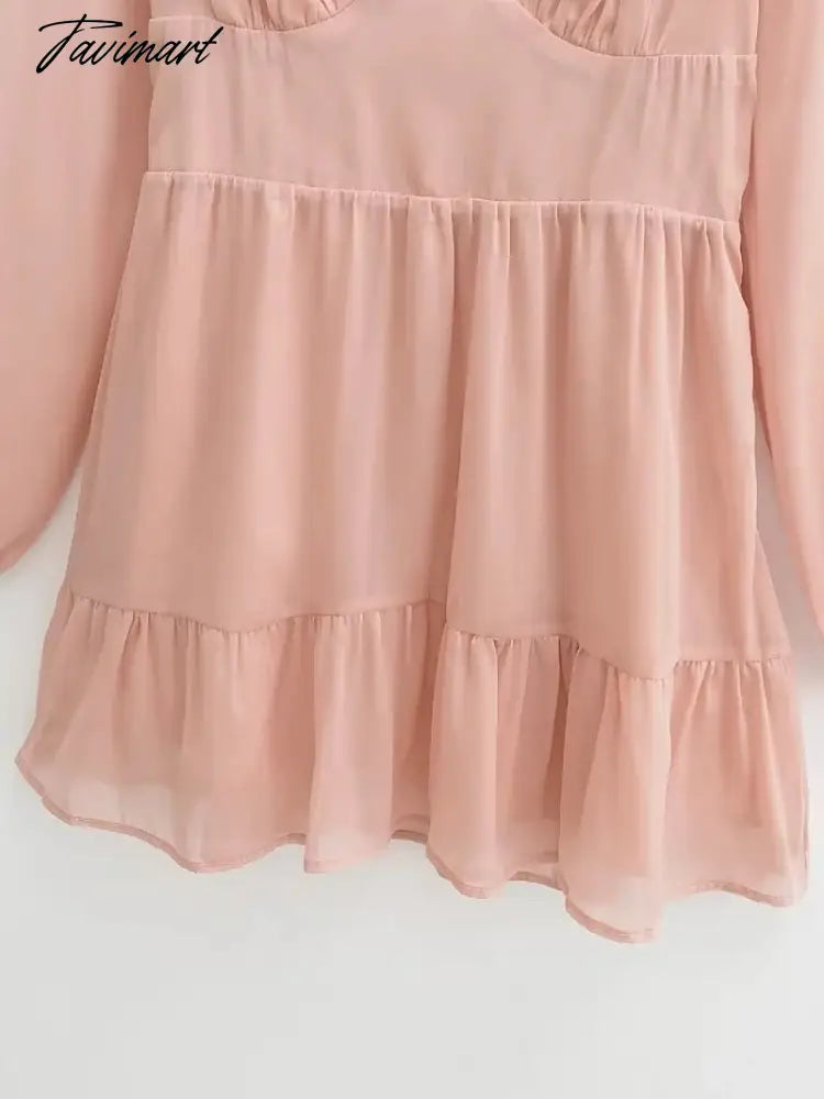 Elegant Party Mini Dress Women French Style Retro V-neck Collect Waist Solid Fashion Chiffon Dress