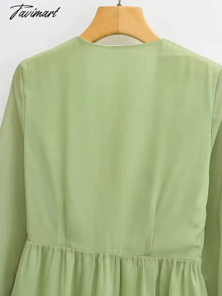 Elegant Party Mini Dress Women French Style Retro V-neck Collect Waist Solid Fashion Chiffon Dress
