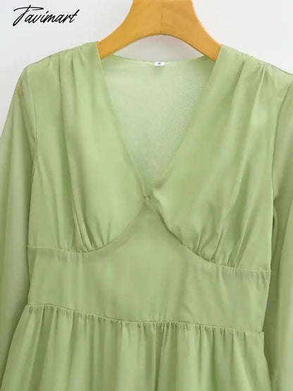 Elegant Party Mini Dress Women French Style Retro V-neck Collect Waist Solid Fashion Chiffon Dress