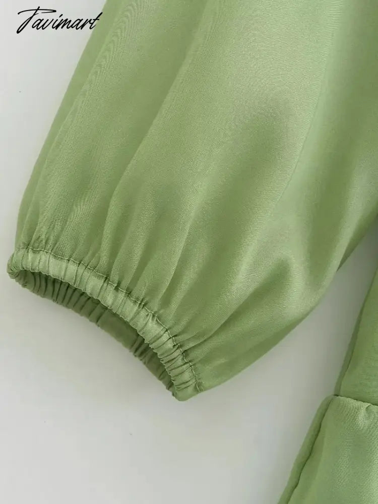 Elegant Party Mini Dress Women French Style Retro V-neck Collect Waist Solid Fashion Chiffon Dress