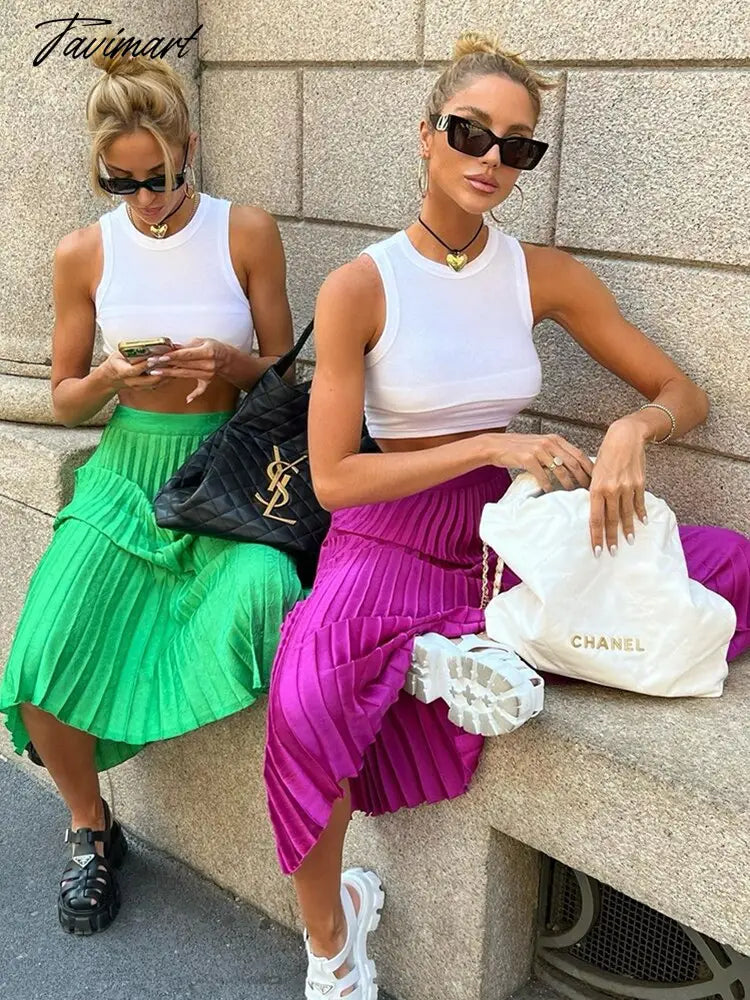 Elegant Pleated Skirts Women Autumn High Waisted Stright Long Skirts Femme Streetwear Black Elastic A-line Skirt