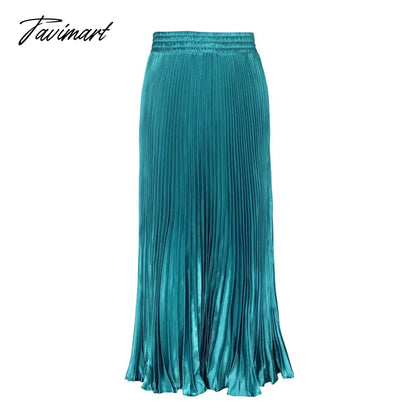 Elegant Pleated Skirts Women Autumn High Waisted Stright Long Skirts Femme Streetwear Black Elastic A-line Skirt