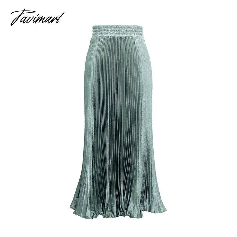 Elegant Pleated Skirts Women Autumn High Waisted Stright Long Skirts Femme Streetwear Black Elastic A-line Skirt