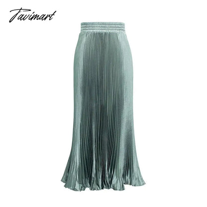 Elegant Pleated Skirts Women Autumn High Waisted Stright Long Skirts Femme Streetwear Black Elastic A-line Skirt