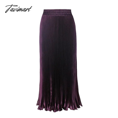 Elegant Pleated Skirts Women Autumn High Waisted Stright Long Skirts Femme Streetwear Black Elastic A-line Skirt