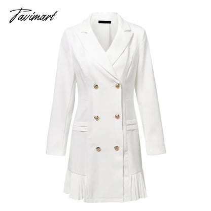 Elegant Ruffle Double Breasted Women Dress Office Blazer White Dress Autumn Winter Slim Suit Ladies Dresses