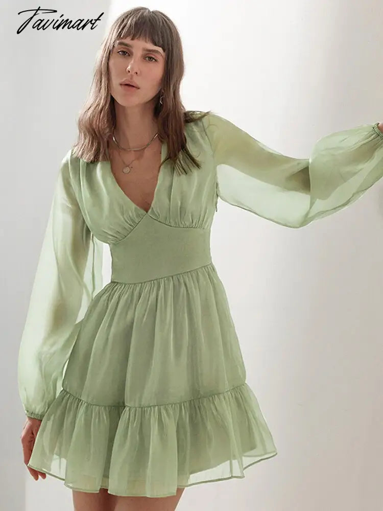 Elegant Satin Mesh High Waist Dress Spring/Autumn Women French Palace Wind A-line Skirt Party Resort Mini Dresses A1930