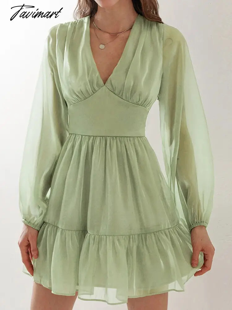 Elegant Satin Mesh High Waist Dress Spring/Autumn Women French Palace Wind A-line Skirt Party Resort Mini Dresses A1930