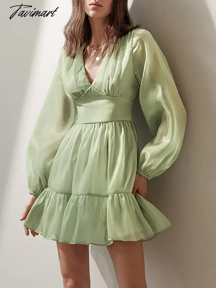 Elegant Satin Mesh High Waist Dress Spring/Autumn Women French Palace Wind A-line Skirt Party Resort Mini Dresses A1930