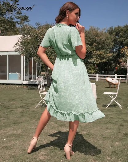 Elegant Sexy Leopard Print Women Dress Women Summer Dresses New Casual V-Neck Empire Short Sleeve Ruffle Midi A-line Dress