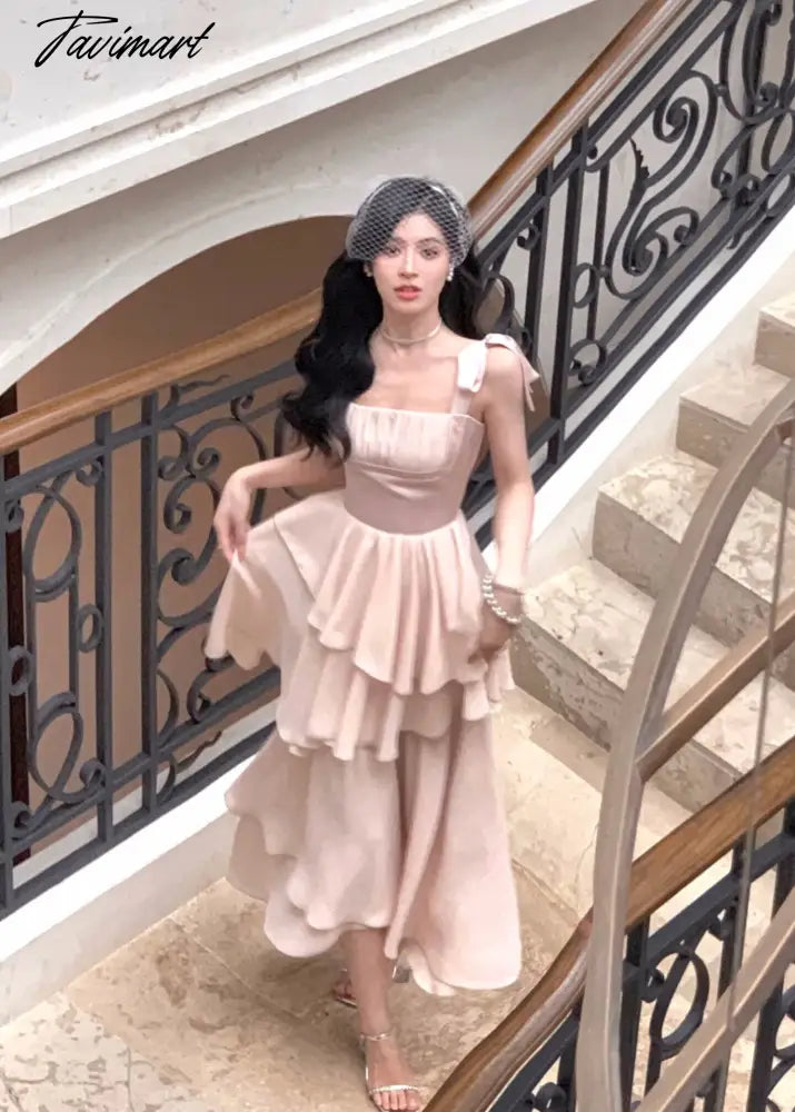 Elegant Sleeveless Female A-line Party Dress Dress Summer Ladies Vestidos Spaghetti Strap Slim Waist Patchwork Women Cake Dress