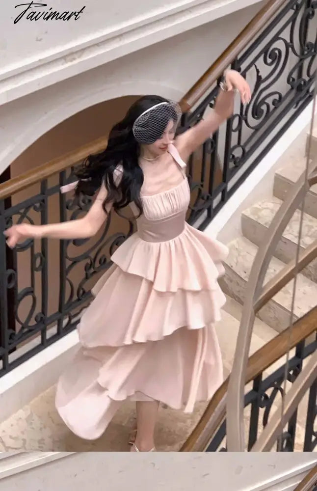 Elegant Sleeveless Female A-line Party Dress Dress Summer Ladies Vestidos Spaghetti Strap Slim Waist Patchwork Women Cake Dress