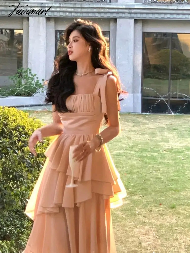 Elegant Sleeveless Female A-line Party Dress Dress Summer Ladies Vestidos Spaghetti Strap Slim Waist Patchwork Women Cake Dress