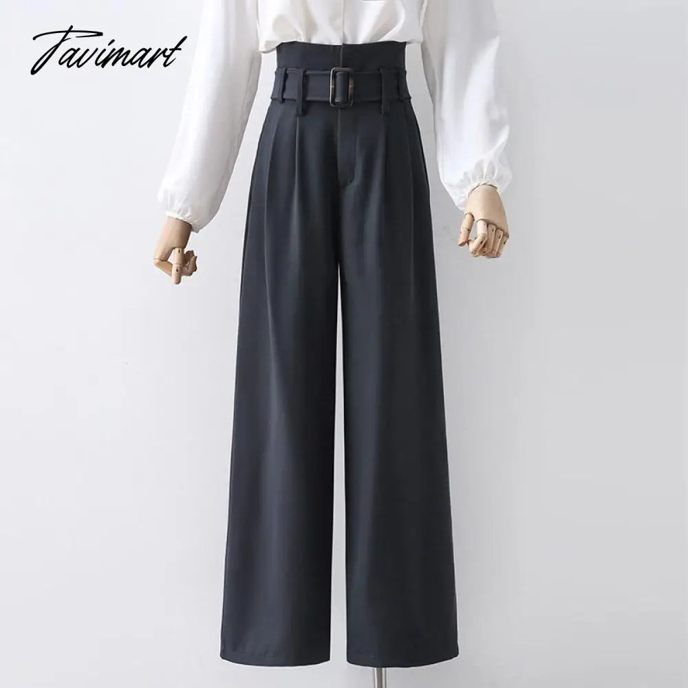 Elegant Straight Pants Women Black Office Wear Blazer Pants Vintage Wide Leg Long Trousers Mujer Chic Office Lady Pants