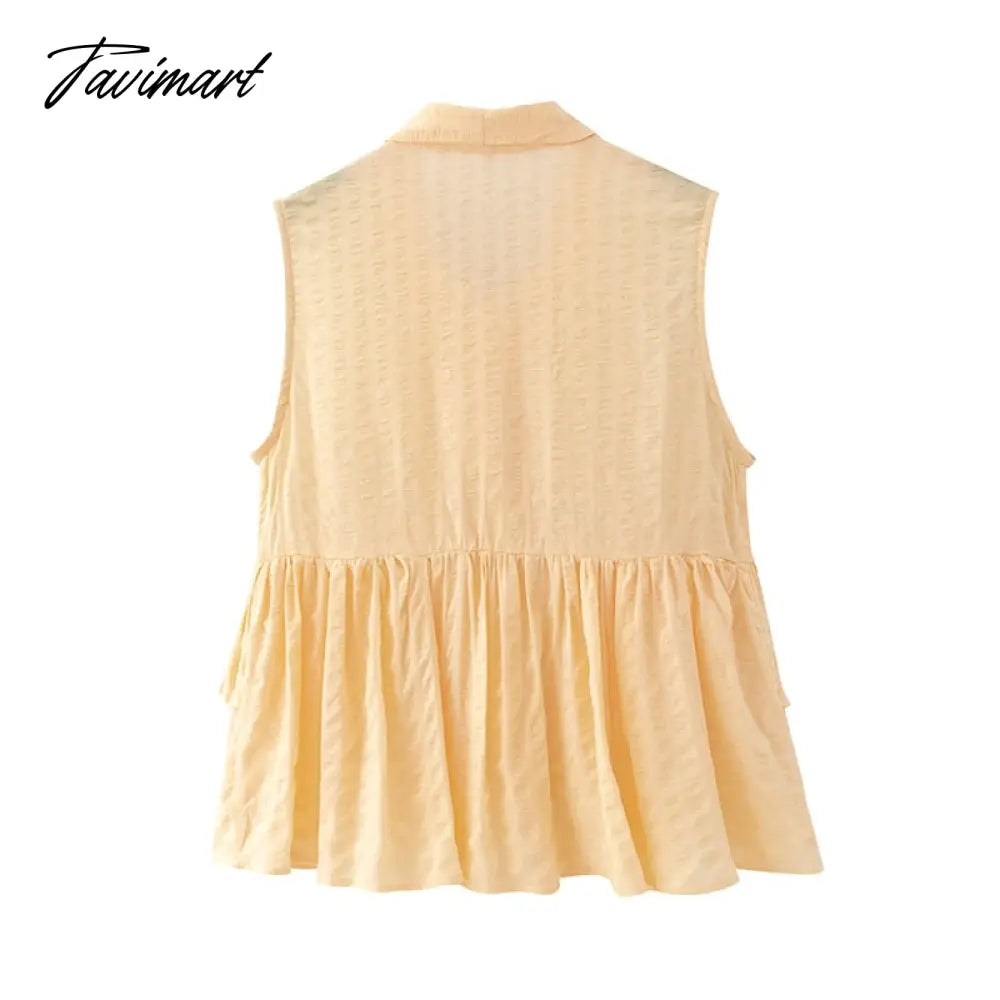 Elegant Tie a Bow Deep Ruffled Vintage Sleeveless Blouseрубашка женская Shirt Spring Summer Chic Tops