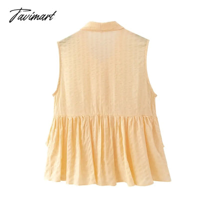 Elegant Tie a Bow Deep Ruffled Vintage Sleeveless Blouseрубашка женская Shirt Spring Summer Chic Tops