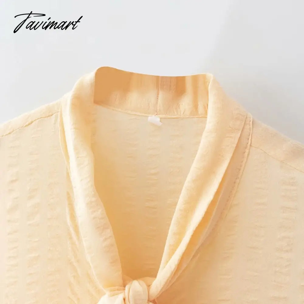 Elegant Tie a Bow Deep Ruffled Vintage Sleeveless Blouseрубашка женская Shirt Spring Summer Chic Tops