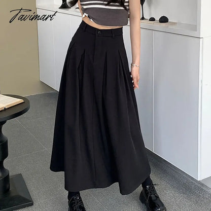 Elegant Women Long Black Suits Skirts For Female Pockets OL Casual Loose A-Line High Waist Midi Skirt Summer Autumn SK35